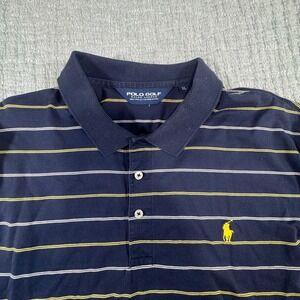 Polo Golf Ralph Lauren Polo‎ Shirt Men's XL 100% Pima Cotton Striped Navy Blue